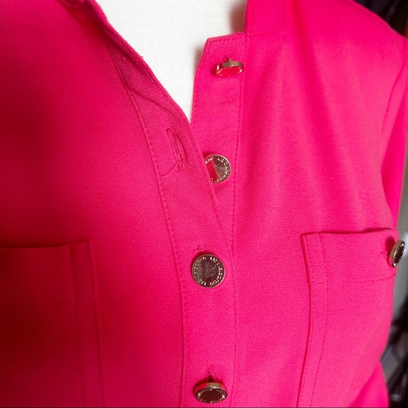 Liz Claiborne Coral Knee Length 3/4 Sleeve Belted Stretch Shirt Dress Women’s 6 - Picture 7 of 11